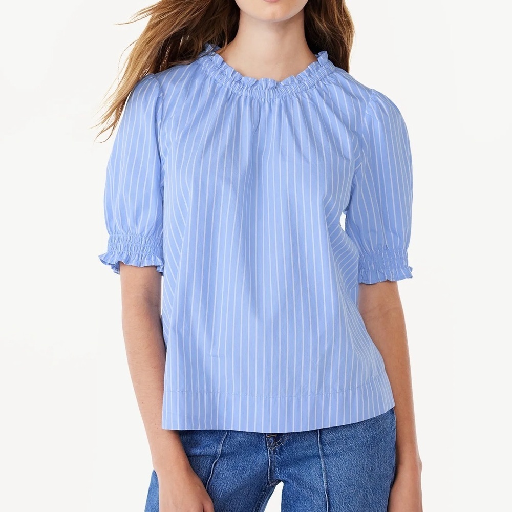 Free Assembly Blue Striped‎ Top - Size L